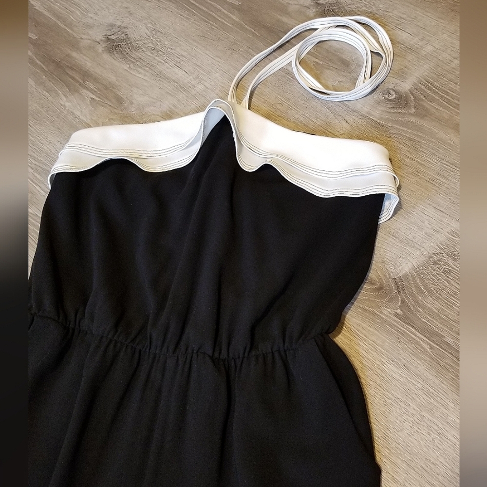 NWT Black w/ White Collar Greylin Halter Jumpsuit